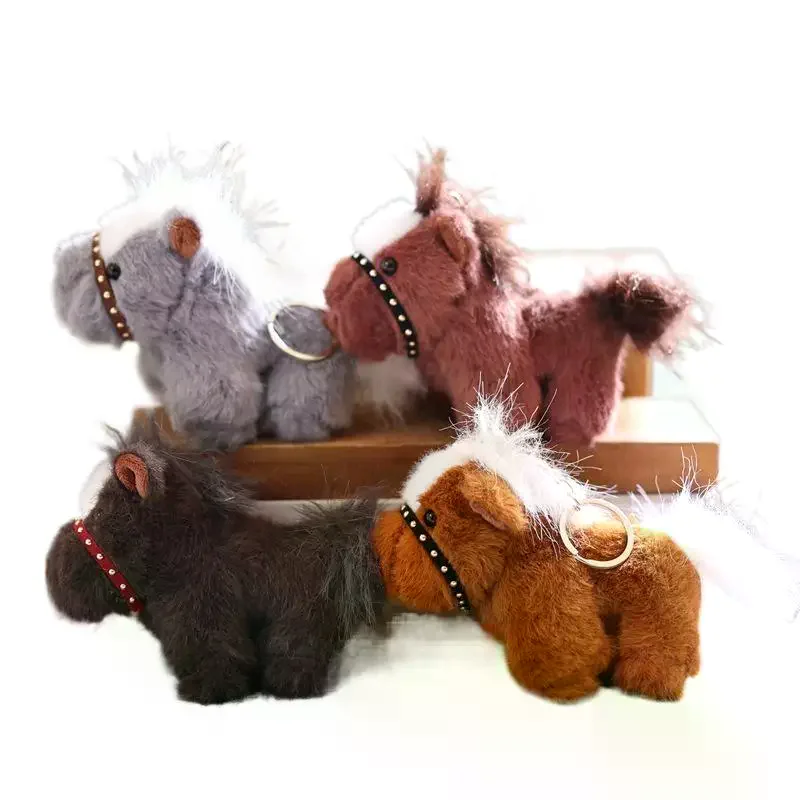 Porte-clés cheval de dessin animé 15cm, 1 pièce, poupée en peluche douce, chien en peluche, sac à dos, pendentif, cadeau pour fille et femme