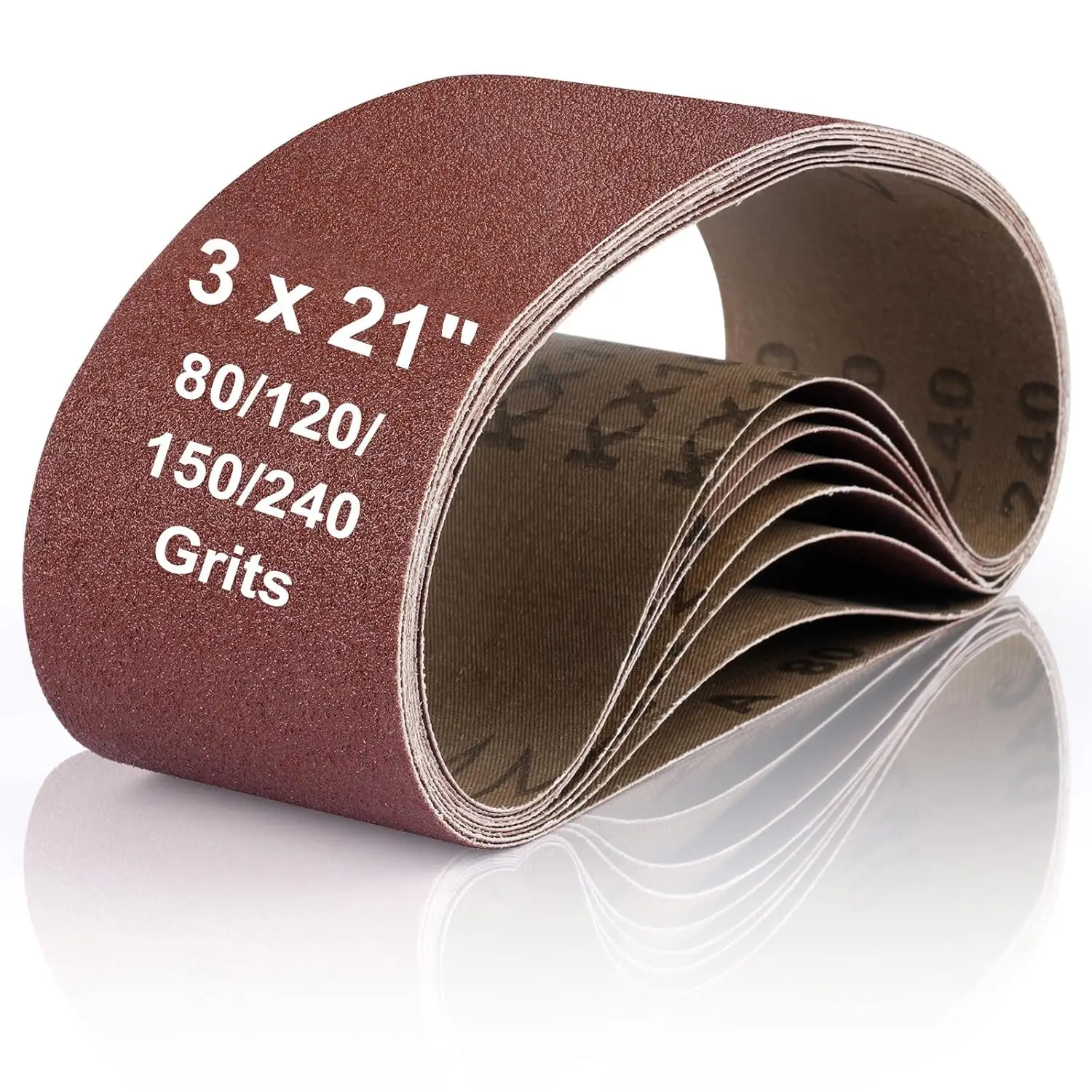 

8 Pcs Belt Sander Sanding Belts 3x21 inch, 80 120 150 240 Grit Aluminum Oxide for Woodworking Metal Polishing