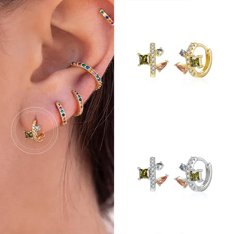 

YUXINTOME 925 Silver Ear Buckle Exquisite Hoop Earrings for Women Colorful Crystal Huggie Earring Korean Fashion Females Jewelry