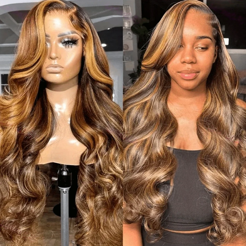 تسليط الضوء على الجسم موجة خصلات الشعر المستعار الإنسان 13X6 hd الدانتيل الباروكة الأمامية 13X4 P4/27 مجعد شعر مستعار أمامي 1B30 براون أومبير الملونة 100% الشعر البشري #1