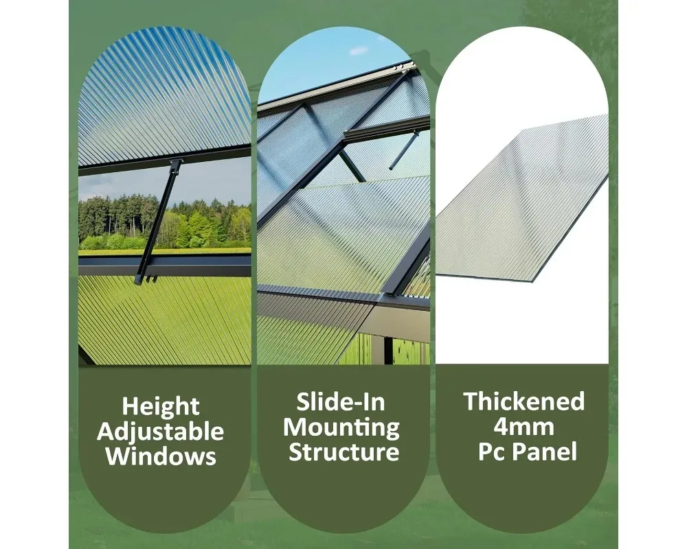 دفيئة خارجية مقاس 4 × 6 أقدام مع فتحة سقف، هيكل بولي كربونات سريع الإعداد للفناء الخلفي للحديقة، أسود