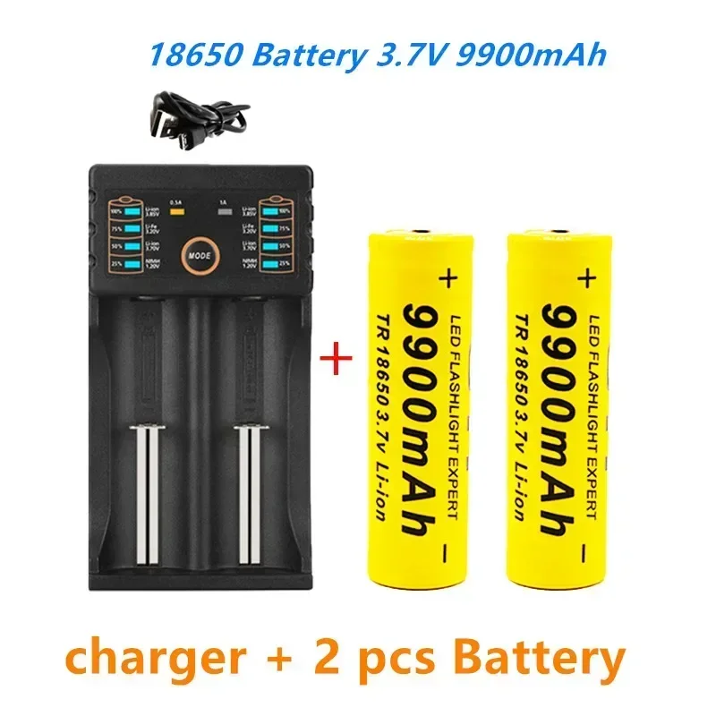 Batterie Lithium-ion Rechargeable, 18650 V, 3.7 MAh, Avec Chargeur, Pour Lampe De Poche Led, Avec 1 Chargeur, 9900