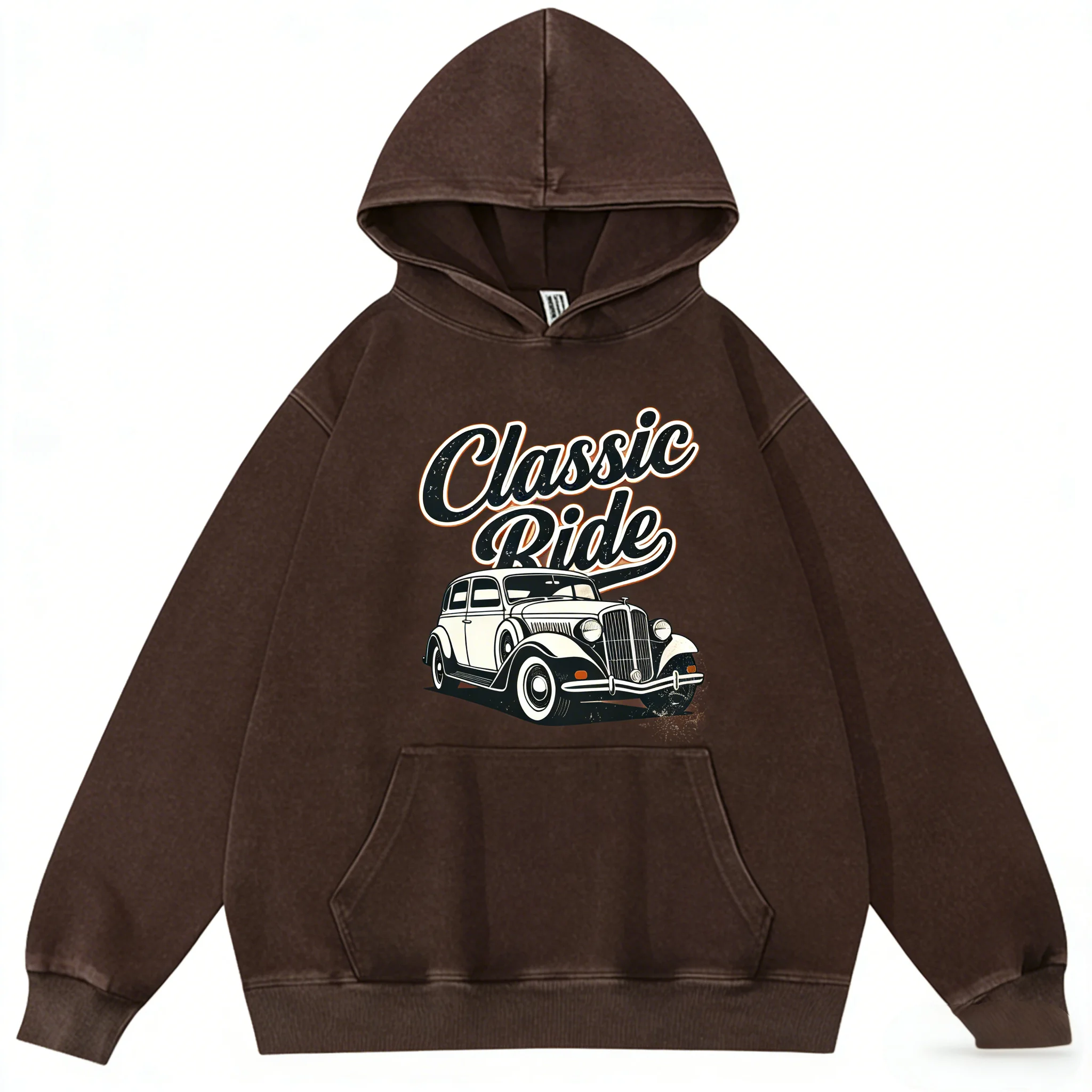 Customizable Vintage Washed Hoodie Retro Car Print Men Women Personalized Casual Hooded Sweatshirt pure cotton