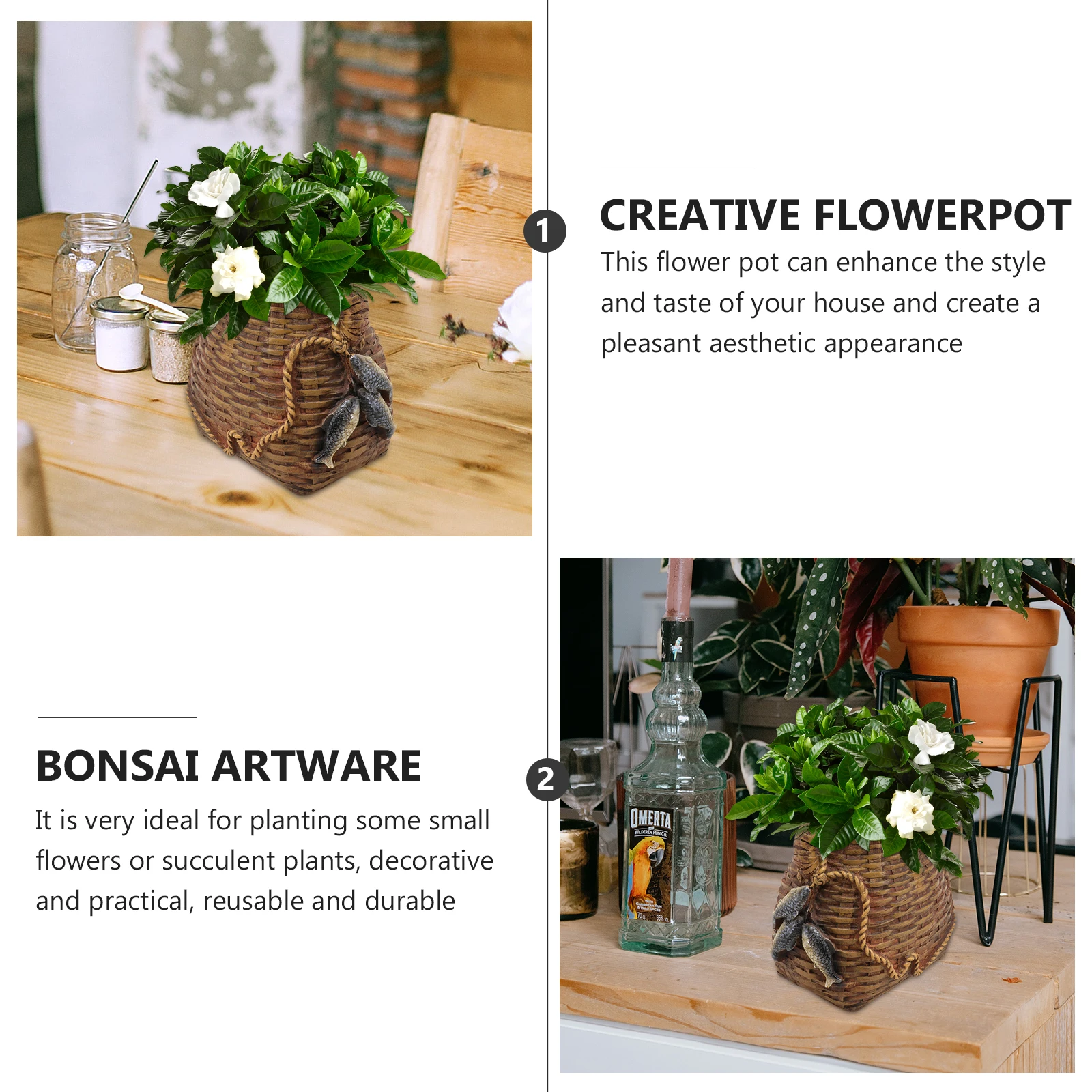 

1Pcs Fish Bucket Shaped Flowerpot Resin Succulents Pot Adornment Creative Decorative Plant Pot for Indoor Bonsai Gardening