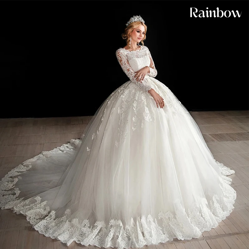 

Vintage Wedding Dress Organza With Embroidery Princess Ballgown Fullsleeve O-Neck Customized Bride Dress Button Vestido De Novia