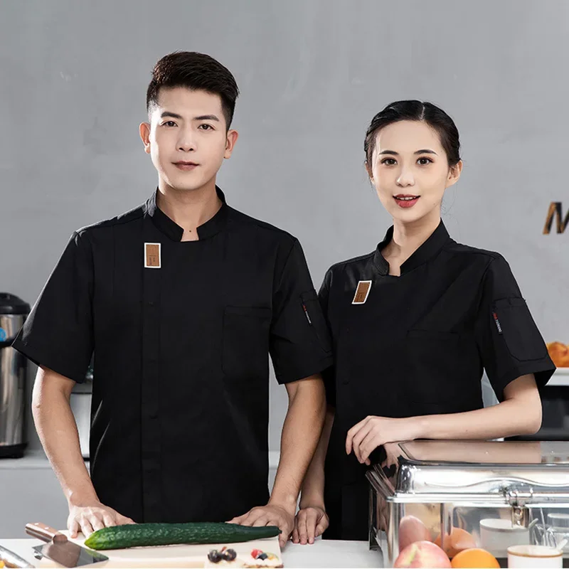 veste-de-chef-unisexe-uniforme-d'ete-pour-hotel-restaurant-serveur-boulangerie-restauration-vetements-de-travail-cuisine-manches-courtes