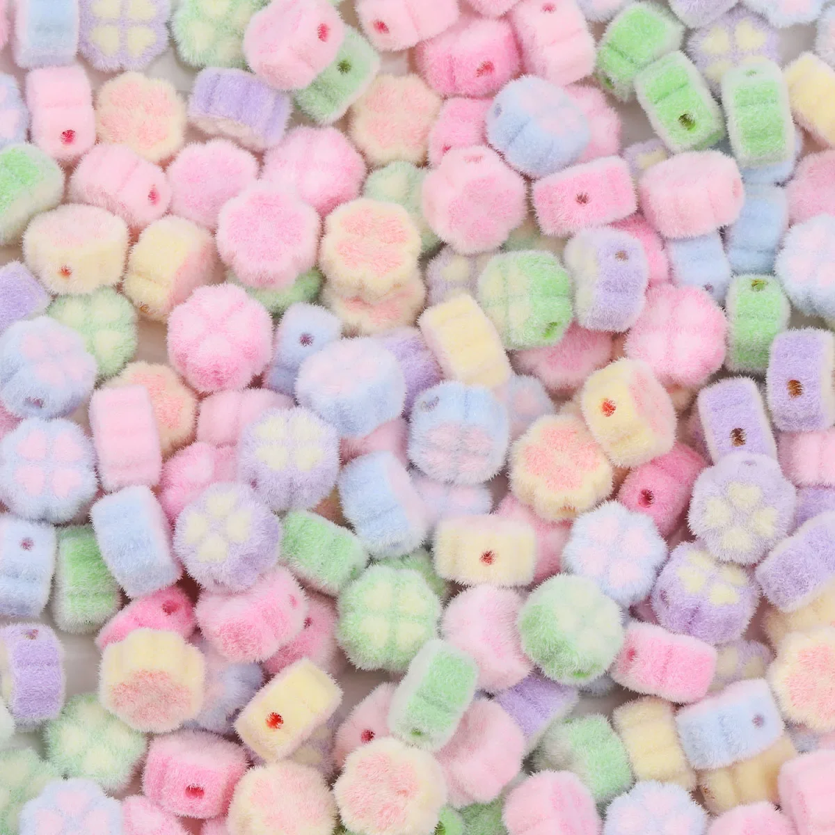 15/30pcs Random Color Clover Flower Acrylic Beads 15mm Fuzzy Loose Beads For DIY Bracelet Necklace Hair Accessories Craft Making