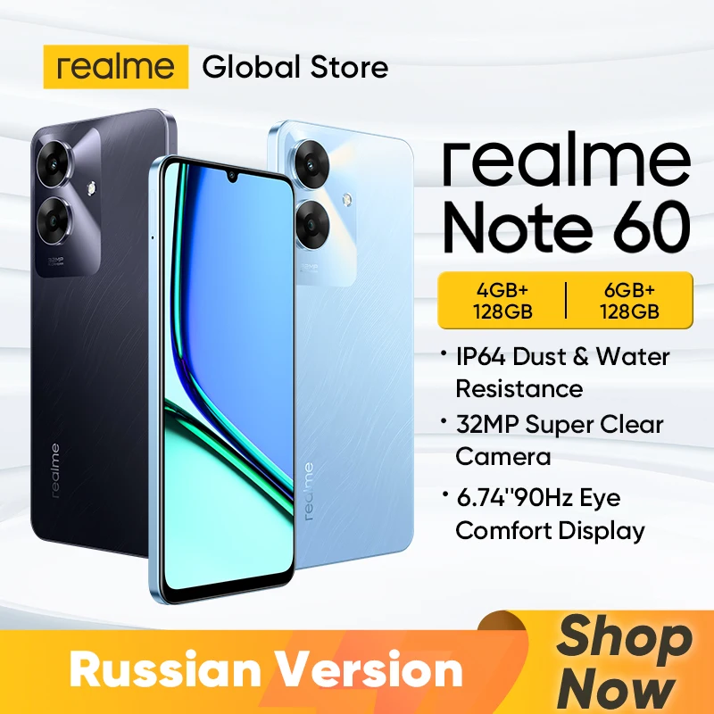 [In Stock] realme Note 60 Smartphone 32MP Camera 6.74'' 90Hz Display 5000mAh Battery 128GB IP64 Powerful Octa-core Chipset