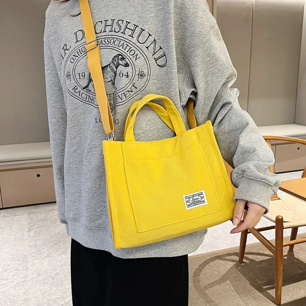 Women's Canvas Casual Tote Bag Retro Art Canvas Crossbody Bags for Women Corduroy Zipper Shoulder Handbags Luxury Designer Sac