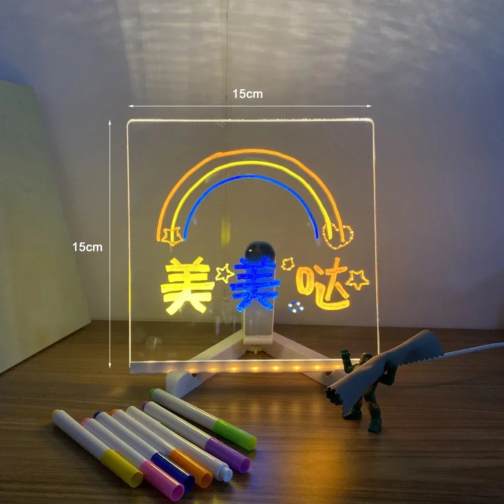 Veilleuse LED USB en acrylique avec support rapide pour enfants, lampe de tableau de notes de message, planche à dessin effaçable, cadeaux pour enfants, veilleuse de chambre