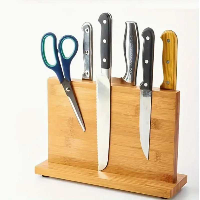 Magnetic Knife Holder - Knife Organizer Knife Holder Kitchen Scissors Holder Strong Magnetic Acacia Rubberwood