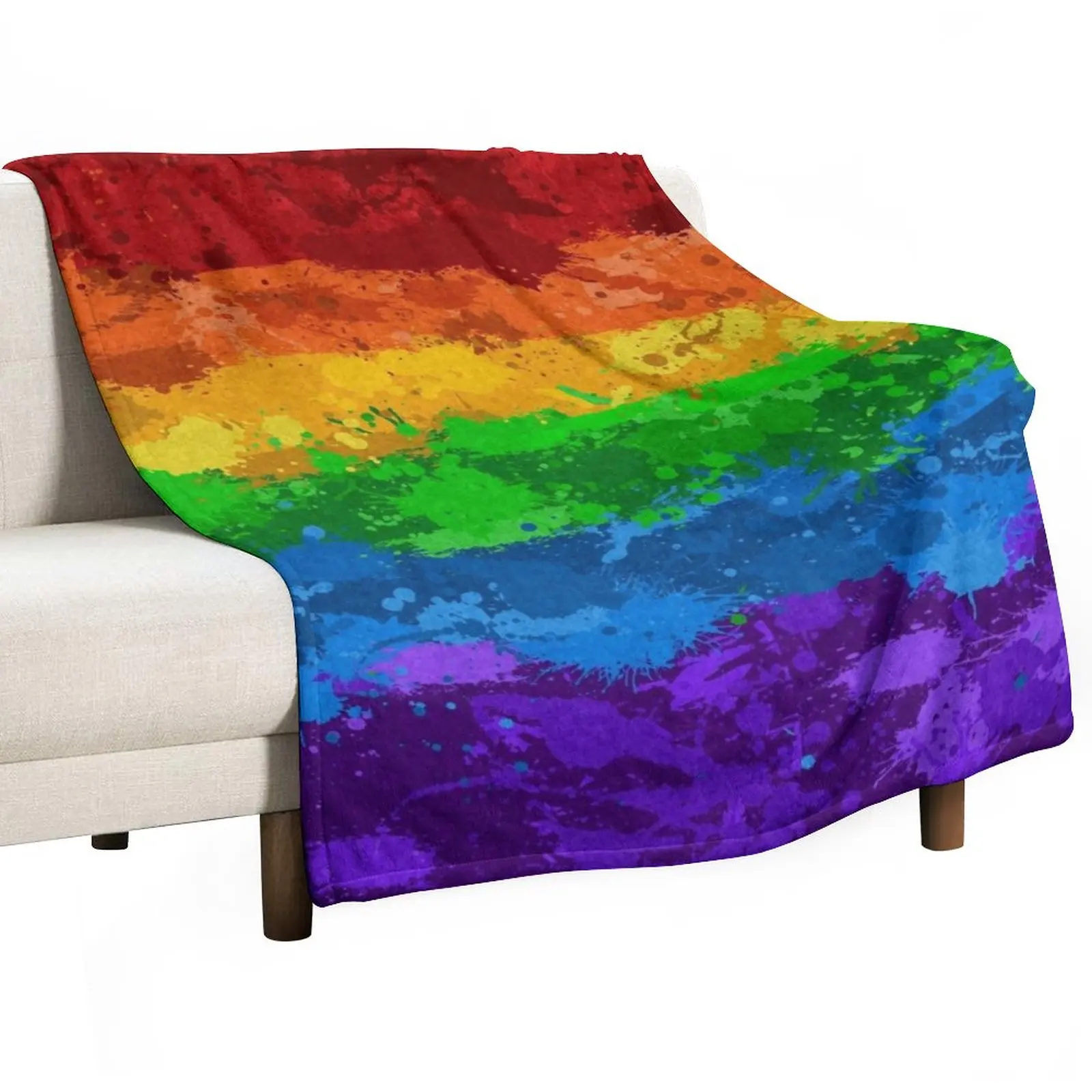 

Abstract Paint Splatter LGBTQ Pride Rainbow Flag Background Throw Blanket Soft Bed Blankets Hair Blanket