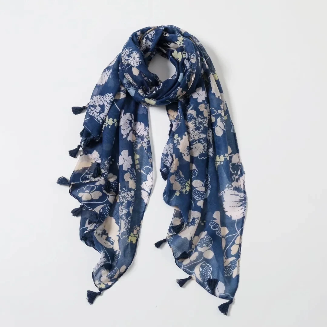

2022 New Fashion Grape Leaves Print Tassel Scarf Shawls Women Long Soft Floral Pattern Hijab Wrap Scarves Free Shipping
