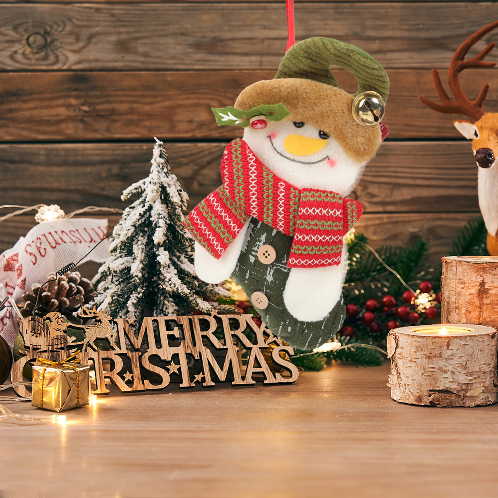 

2pcs Christmas Stocking Gift Bag Xmas Sock Hanging Decor Festive Cloth Treat Pouch Snowman Santa Design Large Capacity Candy