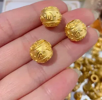 3d hard gold beads 24k pure gold beads buddish beads 999 real gold balls 6mm-12mm