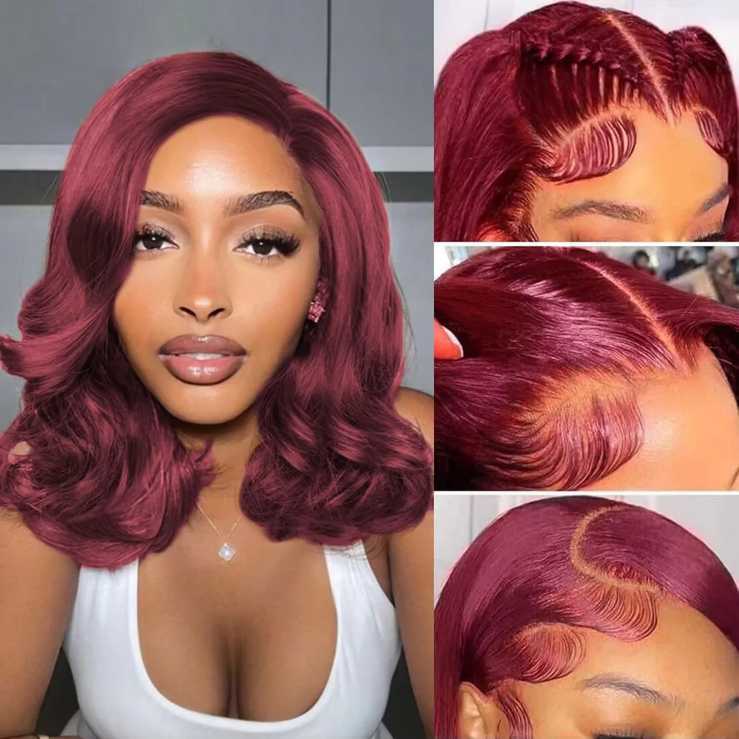 13x4 Burgundy 99J ความหนาแน่น 200% Body Wave สั้น Bob Frontal Wigs บราซิล Virgin Hair Pre plucked วิกผม HD โปร่งใสวิกผมลูกไม้