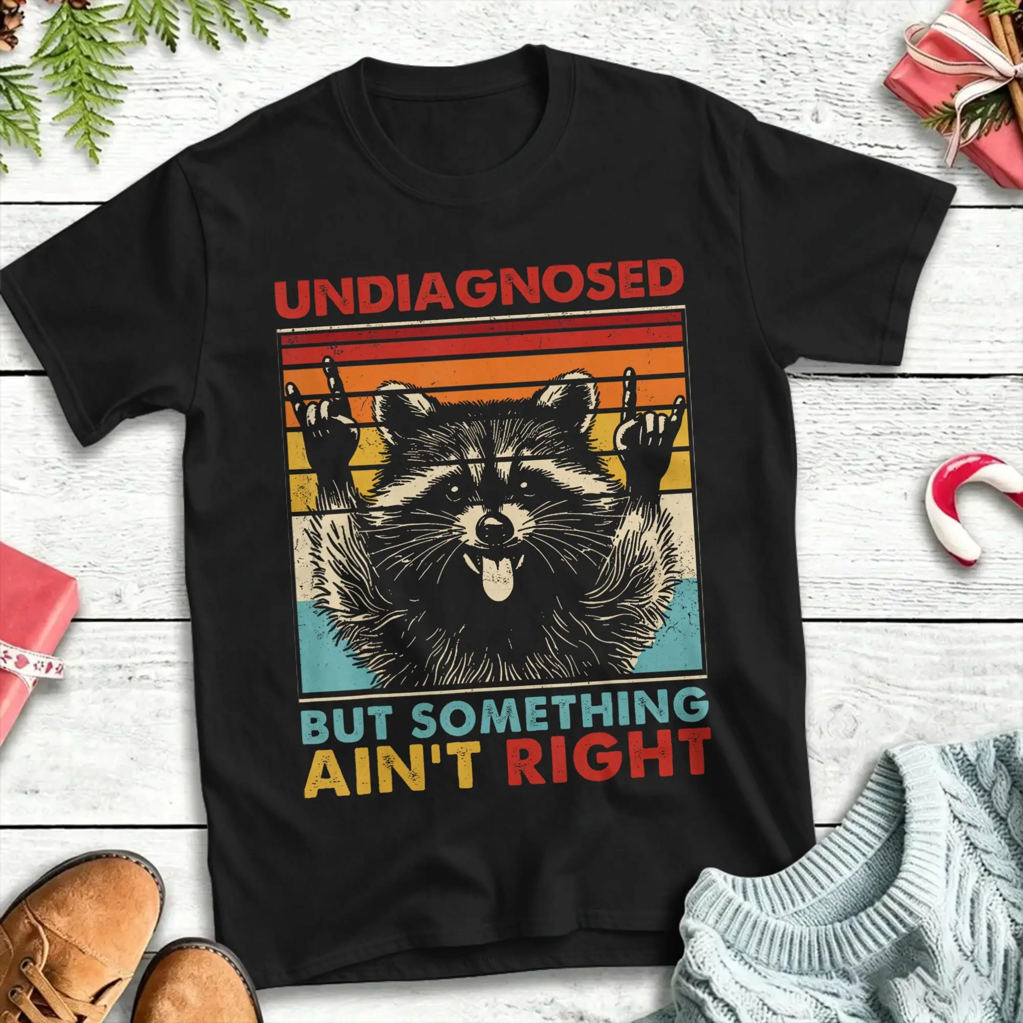 Undiagnosed But Something Aint Right Raccoon Meme T-Shirt Beach  Pure Cotton T-Shirts For Mens Short Sleeve Y2K Funny Top Tees