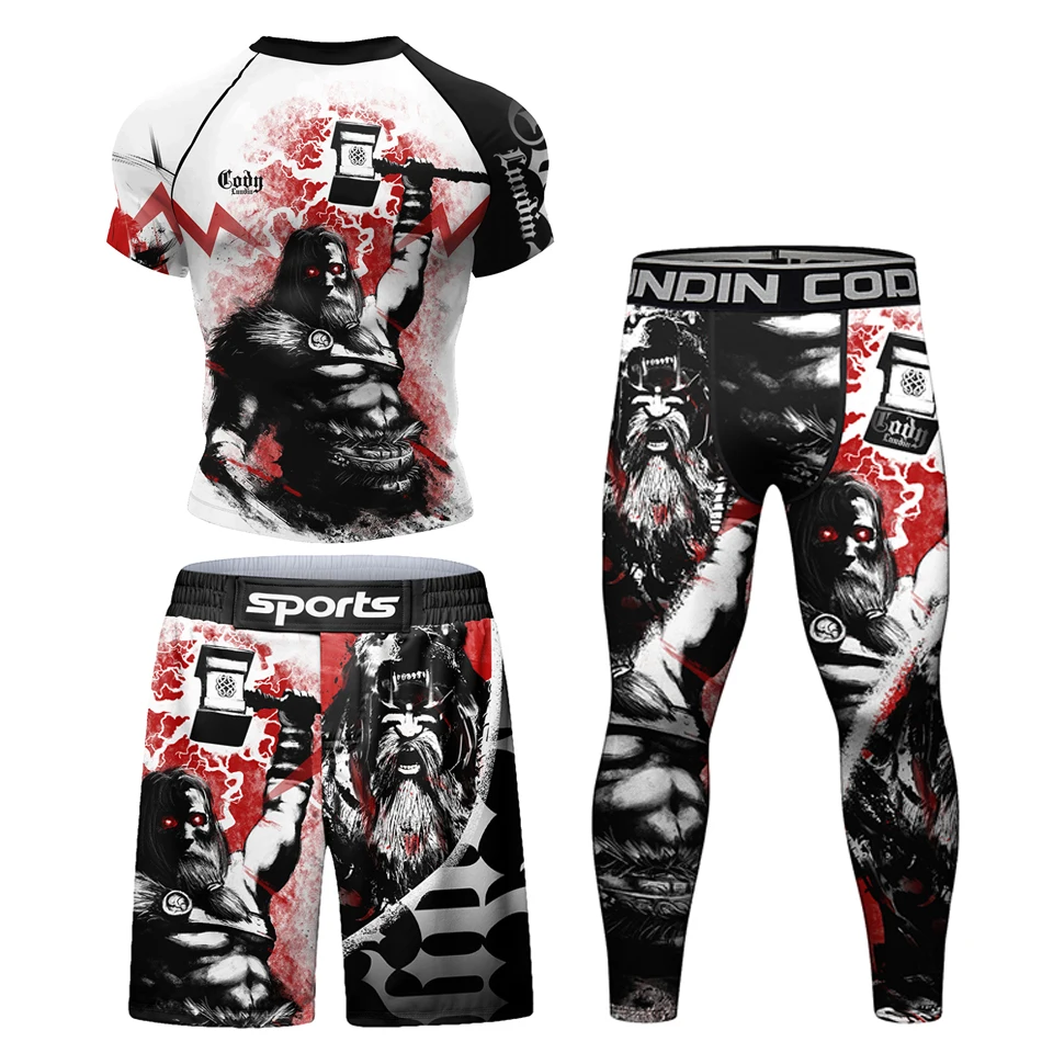 New Rashguard MMA Jiu Jitsu T-shirt +Pants 4pcs/set Mens Bjj Gi Brazilian Grappling MMA Shorts Muay Thai Tracksuit Kickboxing