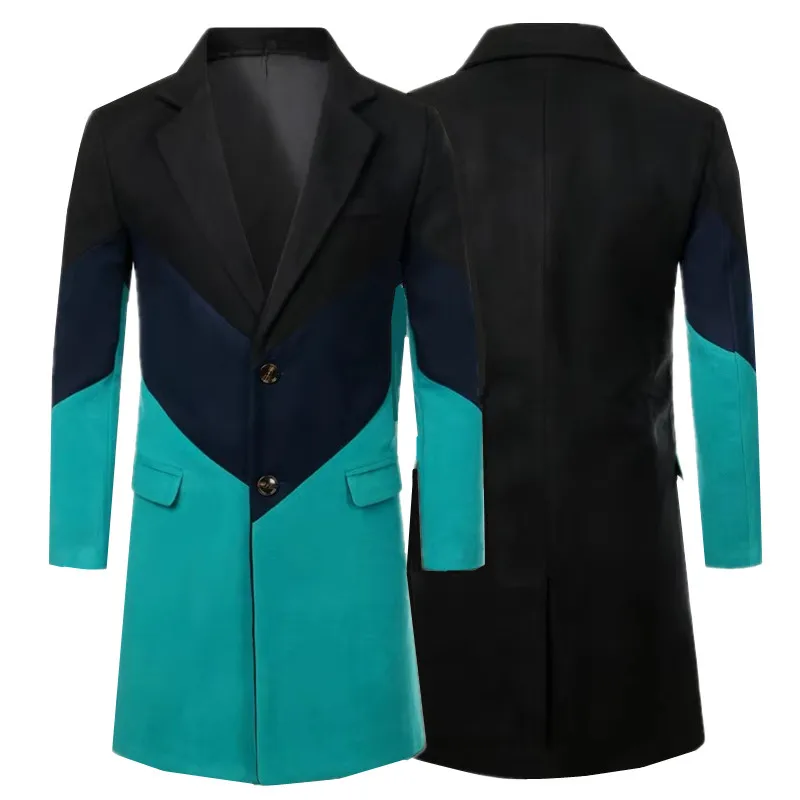 

Fashion Brand Men Woolen Coat 2025 Autumn and Winter Business Banquet Party Stitching Casual Trench Jacket