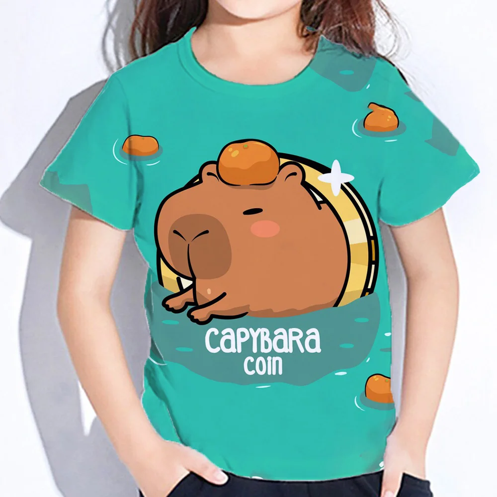 

Children's Clothing for Girl Capybara T-Shirt for Girls Kawaii Girls' Summer Clothes Cartoon Tees Top Shirts 2024 Baby Clothes