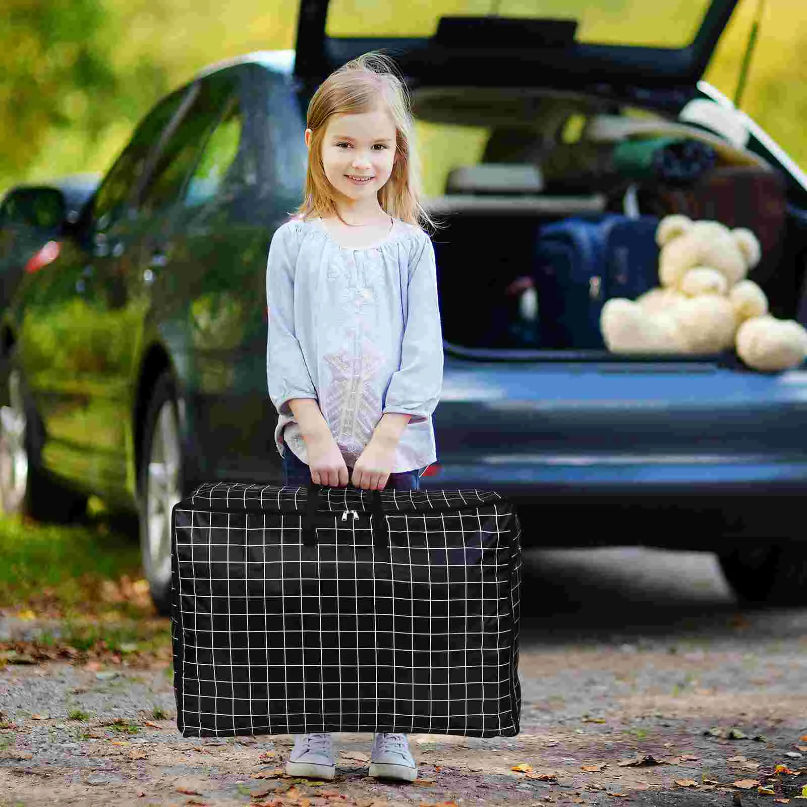 Sacs de rangement robustes en tissu Oxford, 2 pièces, 75x50x30cm, sac mobile de grande capacité à rayures noires et blanches pour couvertures, vêtements de literie