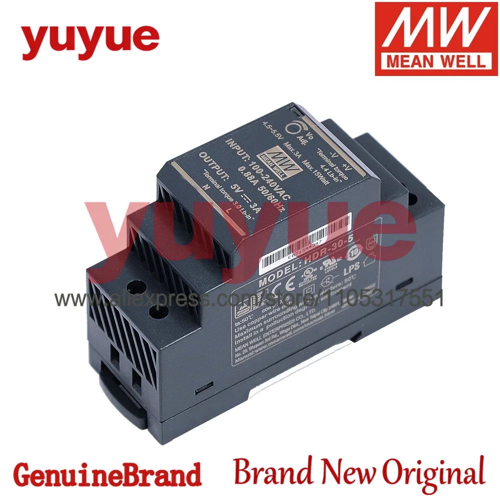 

Оригинальный ультратонкий импульсный блок питания Mean Well HDR-30 5В 12В 15В 24В 48В для DIN-рейки HDR-30-5 HDR-30-24