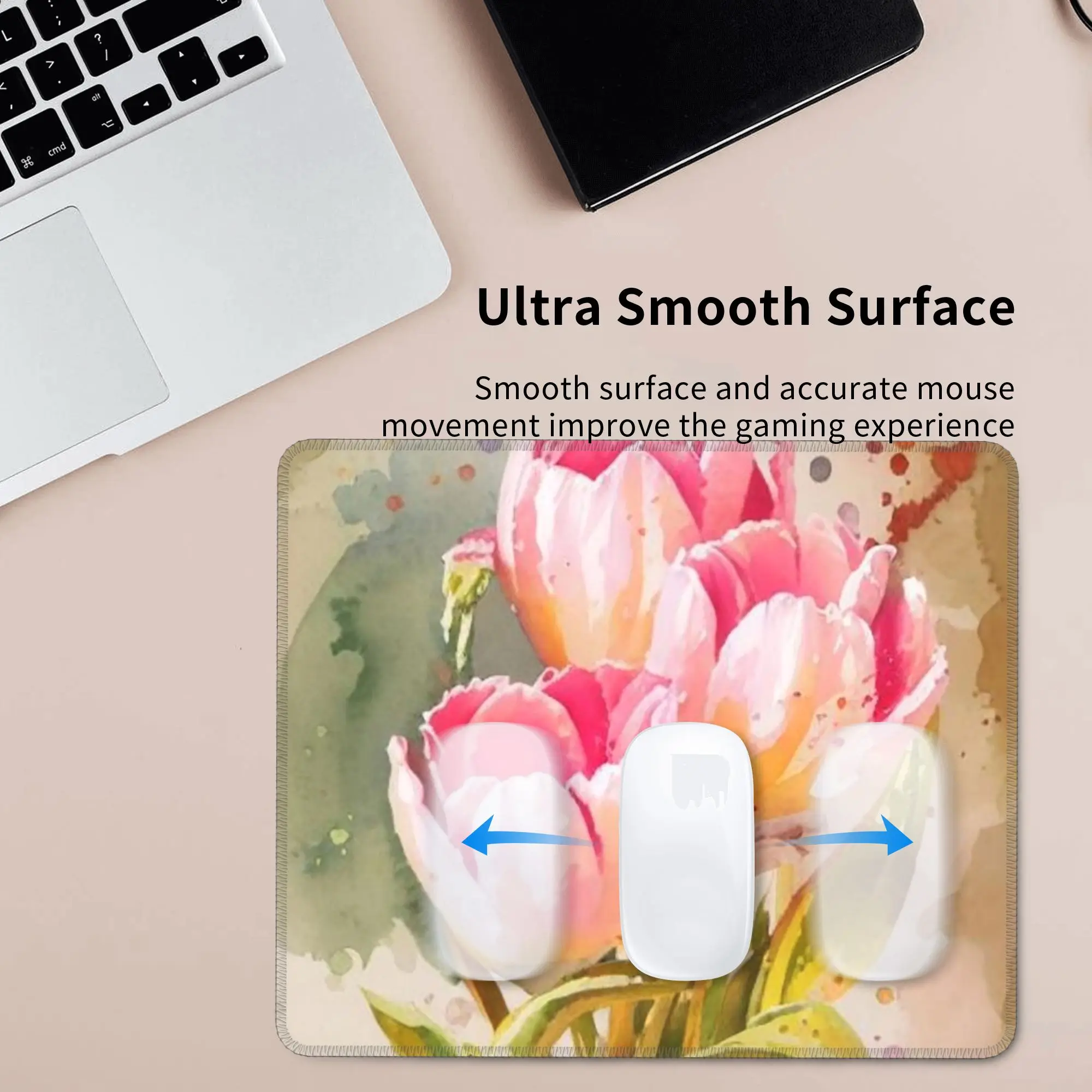 Pink Tulip Flowers Sketch Print Mouse Pad Computer Keyboard Mouse Mat Gaming PC Laptop Desk Mat Office Table Mats