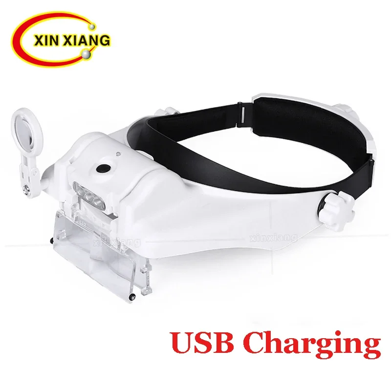 

USB Rechargeable Headband 3 LED Magnifier 1.5X 2X 8X Glasses Magnifier With LED Light Reading Newspaper Magnifying Glass Loupe