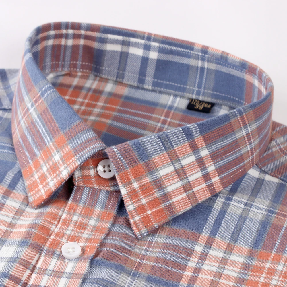 Camisa a cuadros de franela de manga larga para hombre, Camisa de algodón pesado, bolsillo de un solo pecho, camisas de cuadros a cuadros Gingham