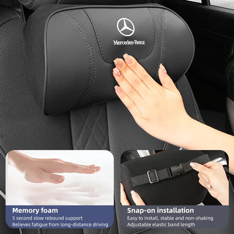 Car Leather Headrest Lumbar Memory Foam Neck Pillow For Mercedes Benz AMG W204 W203 W211 W212 W213 W205 W201 W210 W124 W126 W140