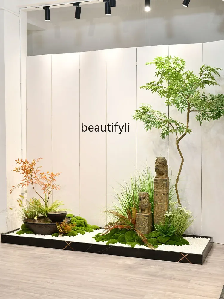 Indoor simulation green plants fake maple bonsai flowing water ornament landscaping simulation tea room entrance decoration