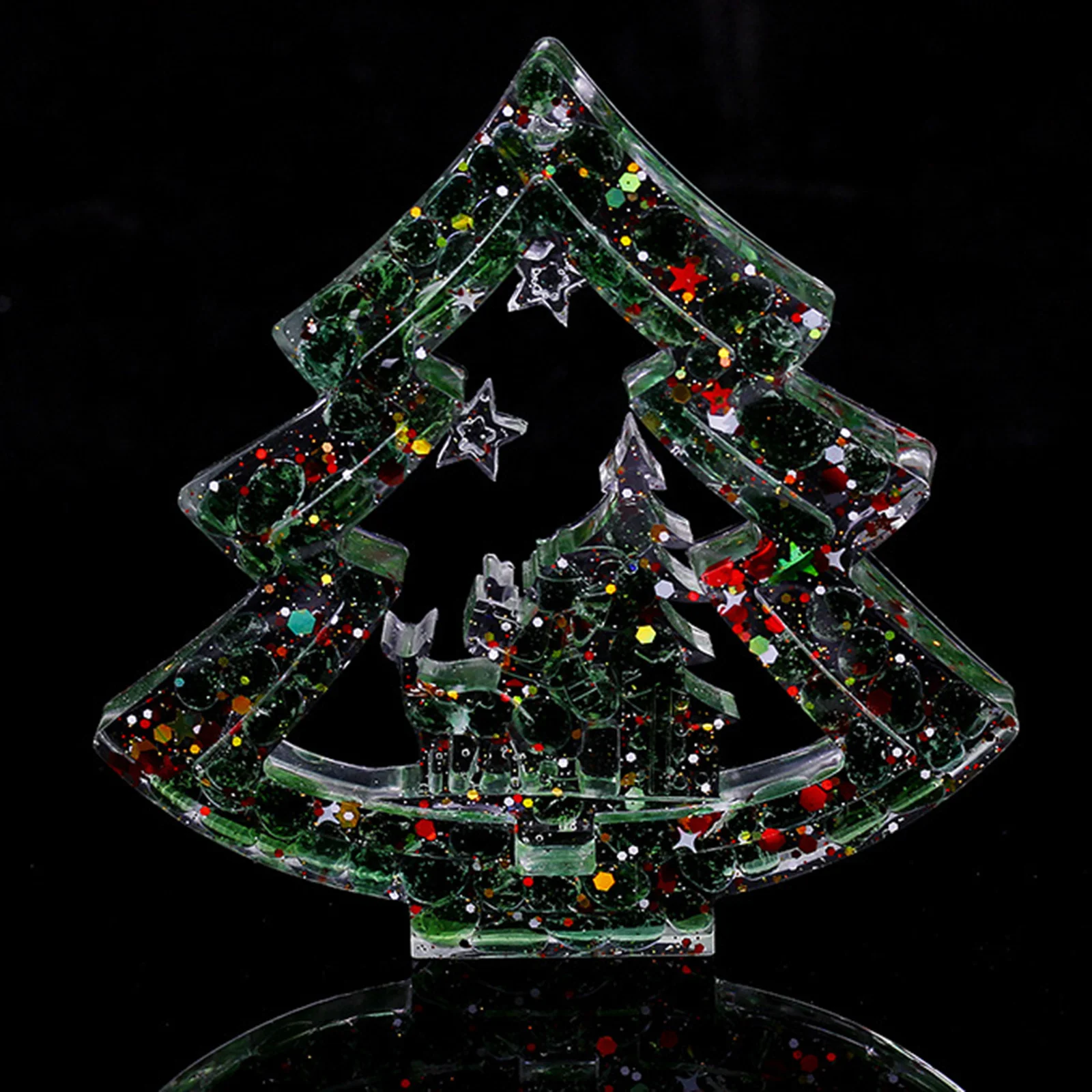 

Mini Resin Crystal Christmas Tree Desktop Ornament Small Xmas Tree Holiday Village Scene Decor Christmas Party Supplies