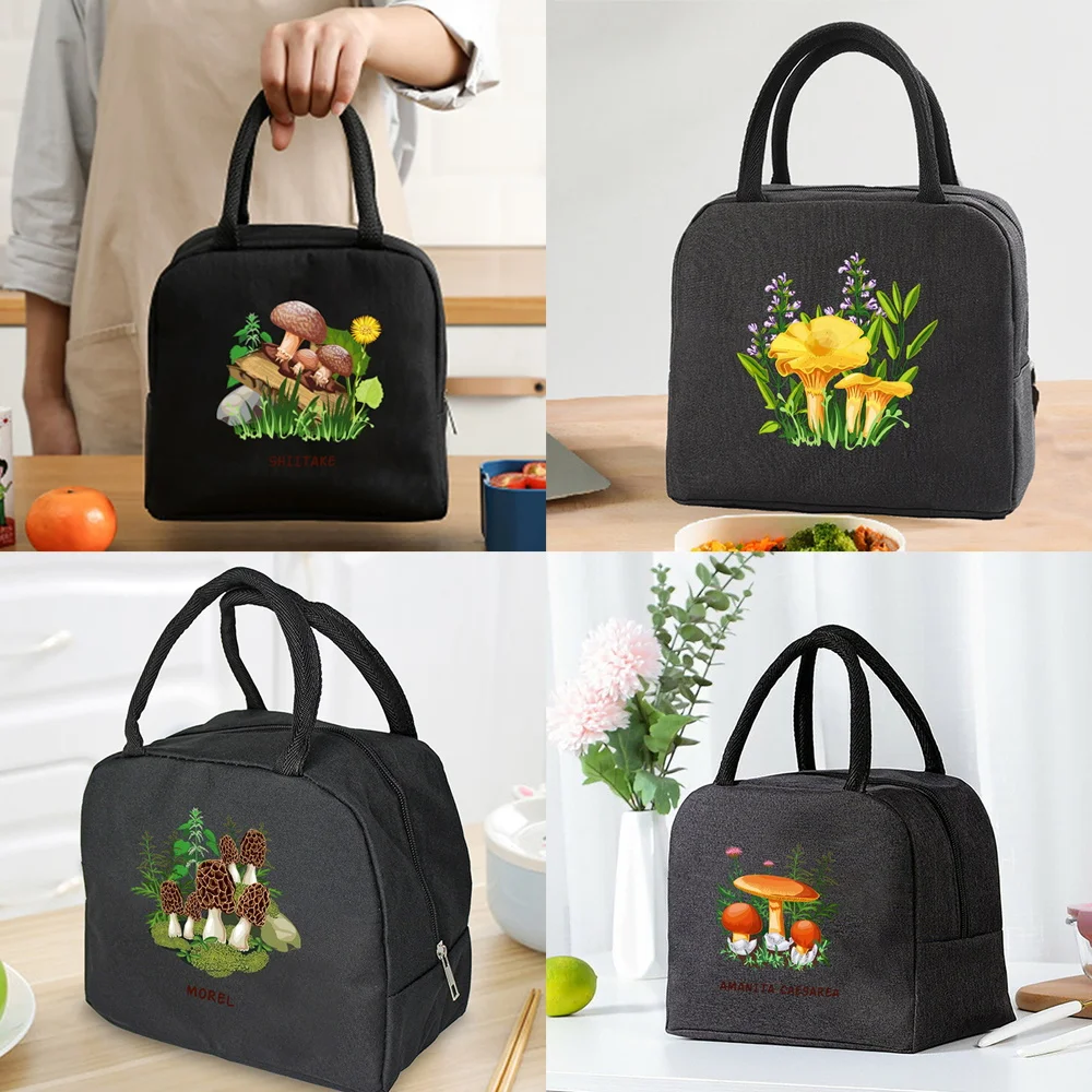 Portable Lunch Bag Unisex Thermal Insulated Kids Lunch Box Handbag  Food Picnic for Work Cooler Storage Bags  Mushroom Series