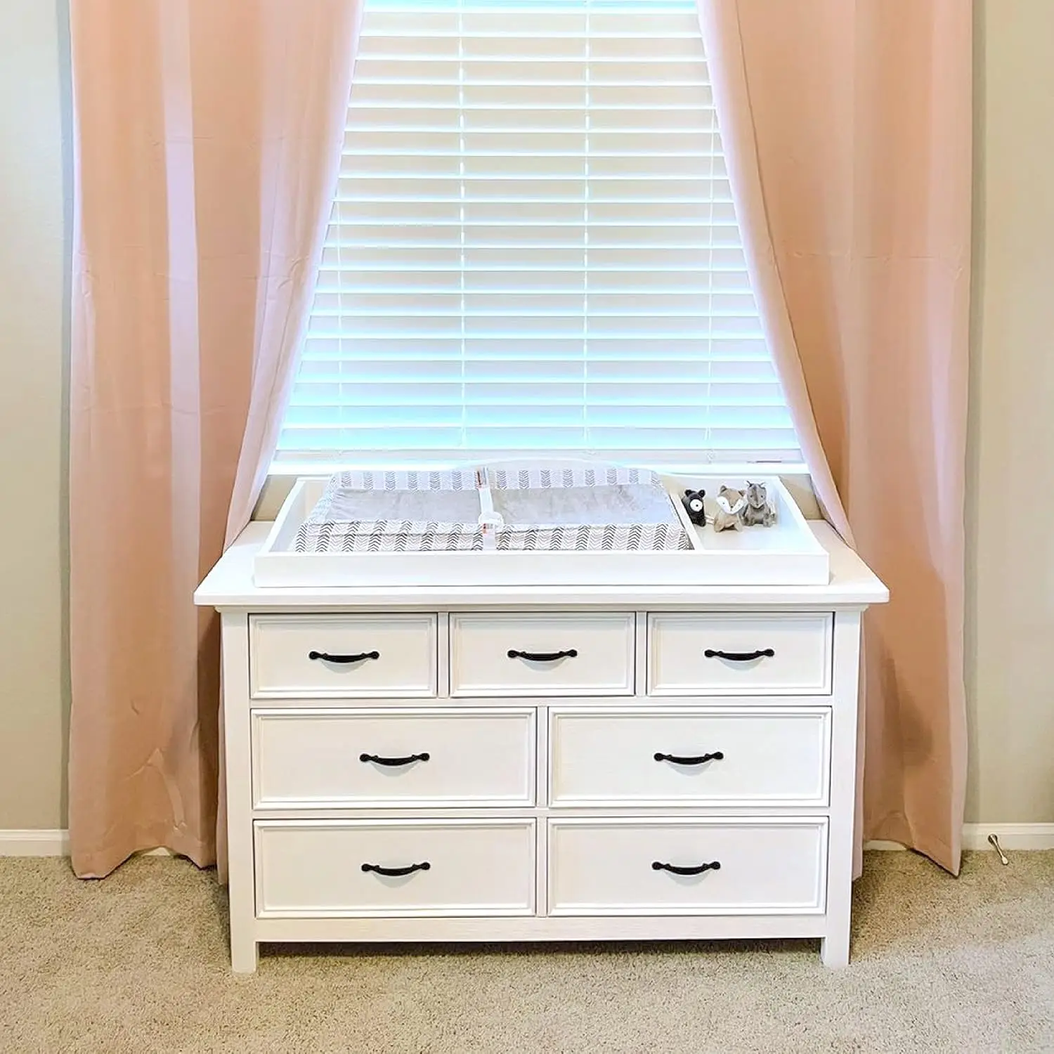 Double Dresser in Weathered White, Comes Assembled, Included Anti-Tip Kit, Seven Spacious Drawers, Dresser