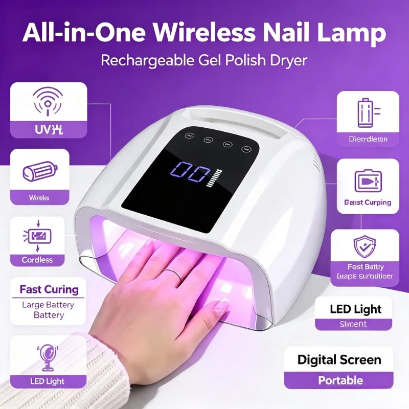 Large Battery Powered LED Nail Lamp Cordless Type, Efficient UV Tool for Daily Gel Manicure Care