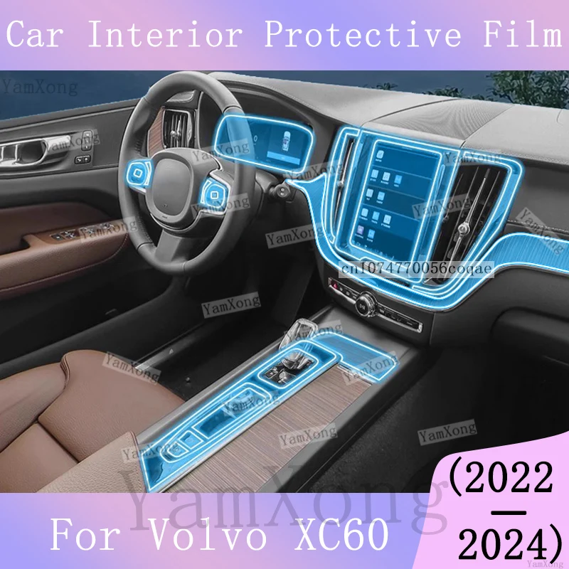 For Volvo XC60 2022-2024 Center Console Panel Anti-scratch Sticker interior Protection Film Navigation screen Transparent Film