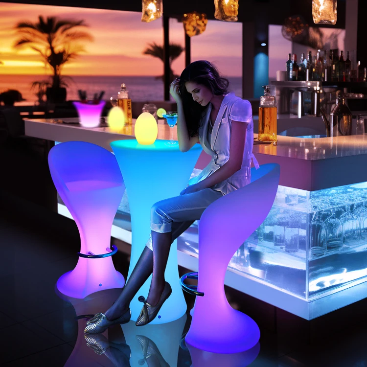 

Modern Waterproof LED Cocktail Table for Home Bar Wedding Hotel Mall or Event Glowing Bar Chair for Party for Event Styling