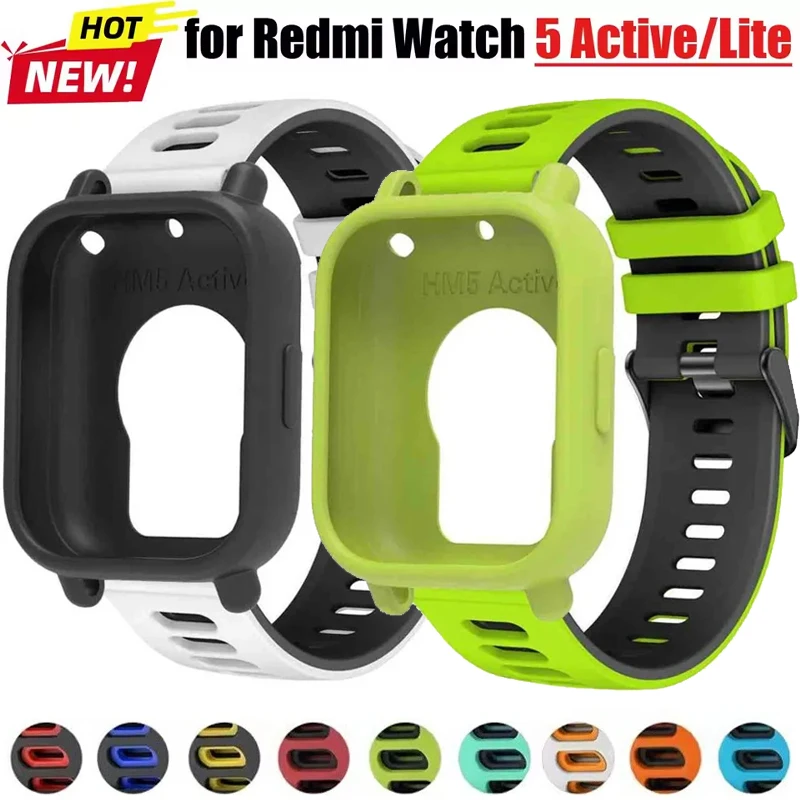 2in1 Silikonarmband + Hülle für Redmi Watch 5Active/5Lite, weiches, atmungsaktives Sportband, Schutzhülle für Redmi Watch 5Active/Lite