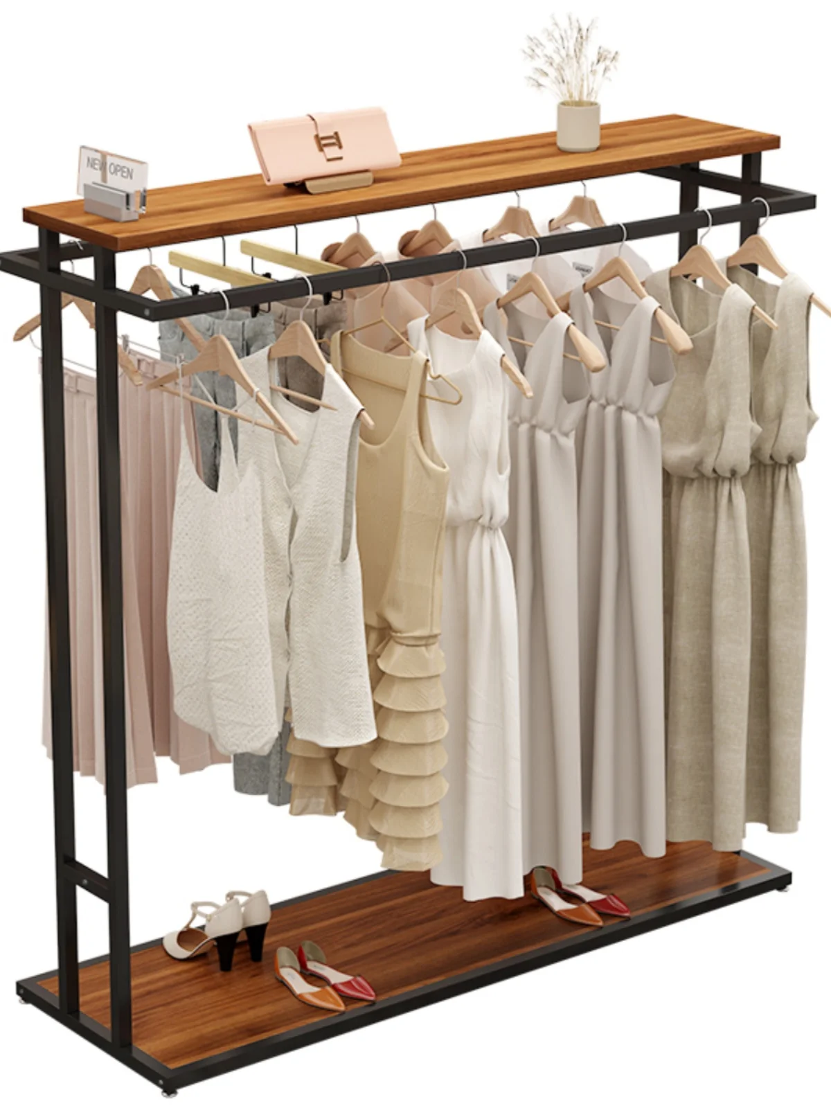 

Floor-to-ceiling store double-row hanger display stand pants storage middle