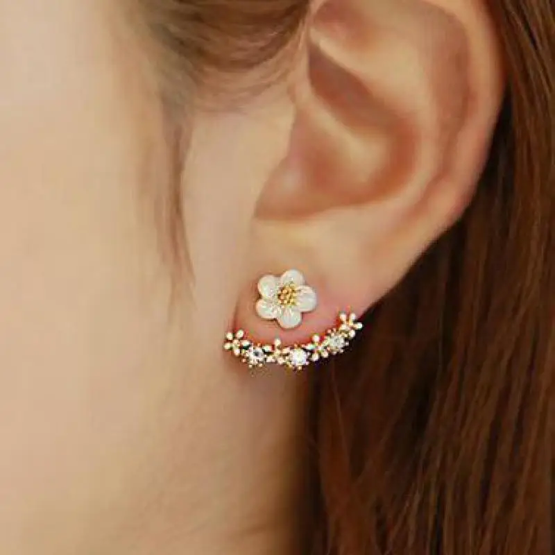 Korean Fashion Daisies Stud Earrings Temperament Simple Flower Double Sided Earrings For Women Statement Jewelry Studs Flower