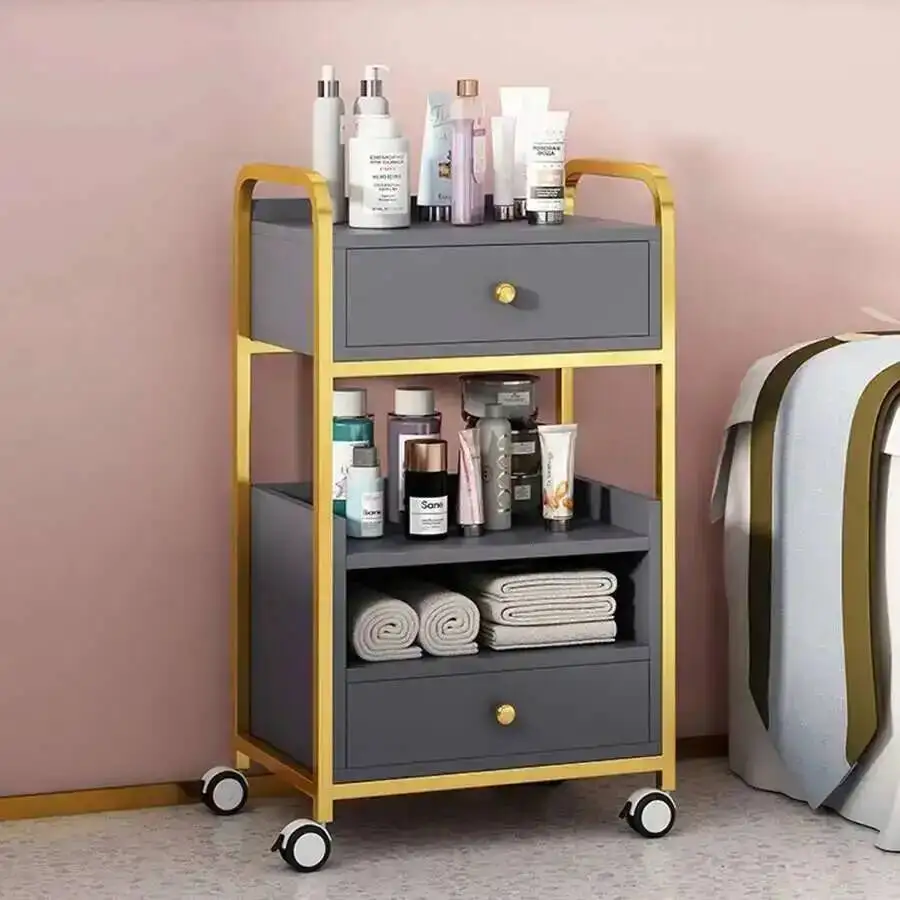 

Iron Luxury with Wheels Salon Handcart Modern Nail Beauty Tool Car Simple Rack Handcart Salon Commercial Furniture GY50GP