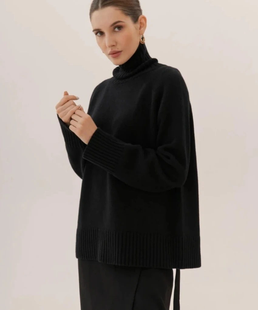 Camisola de gola alta feminina outono grosso quente pulôver topos novo inverno oversized