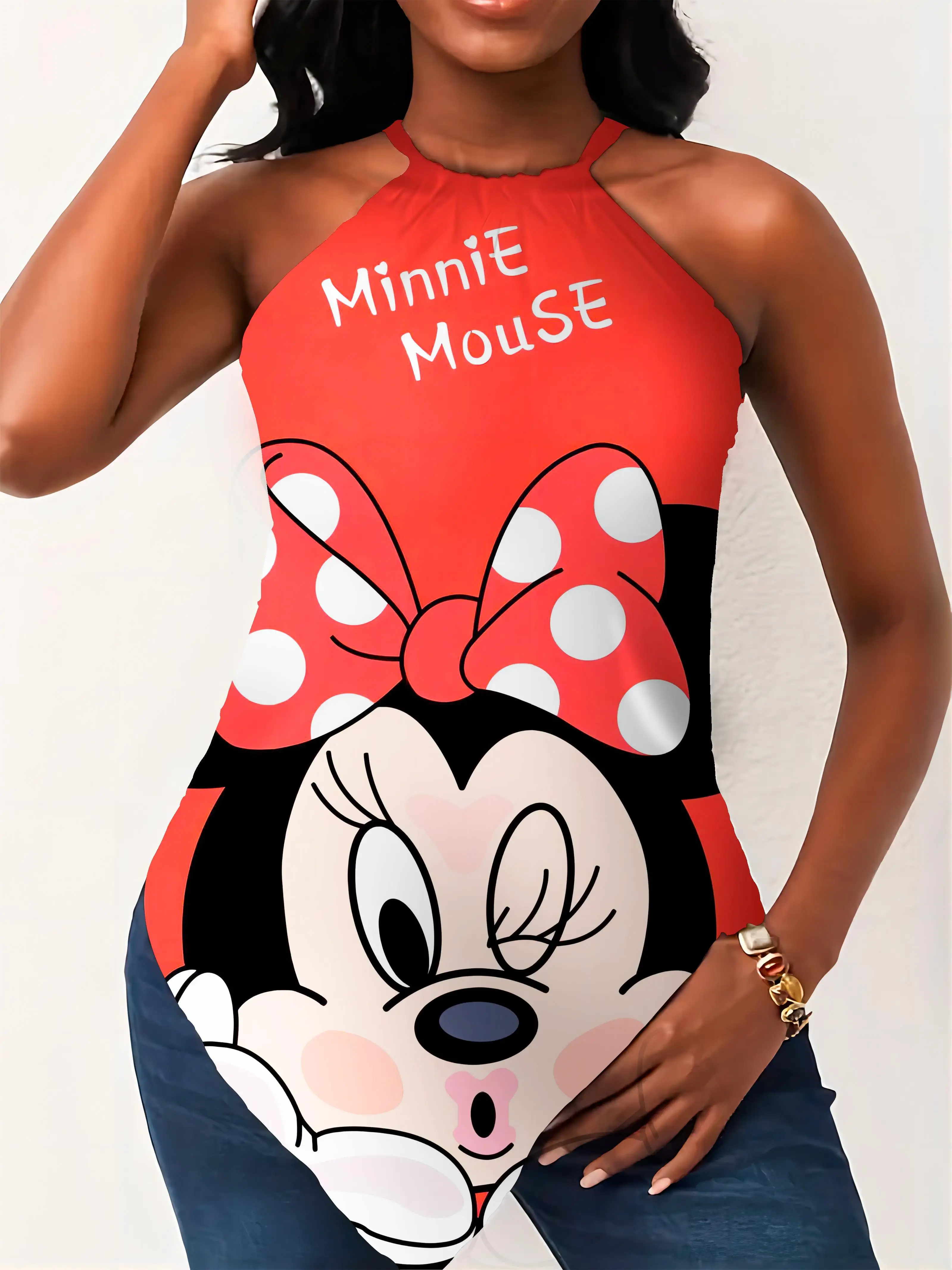 Mickey Hanky Hem Sleeveless T-shirt Minnie Mouse Top Y2k Summer Short Sleeve Halter Women's Sumer Clothes Crew Neck Disney 2024