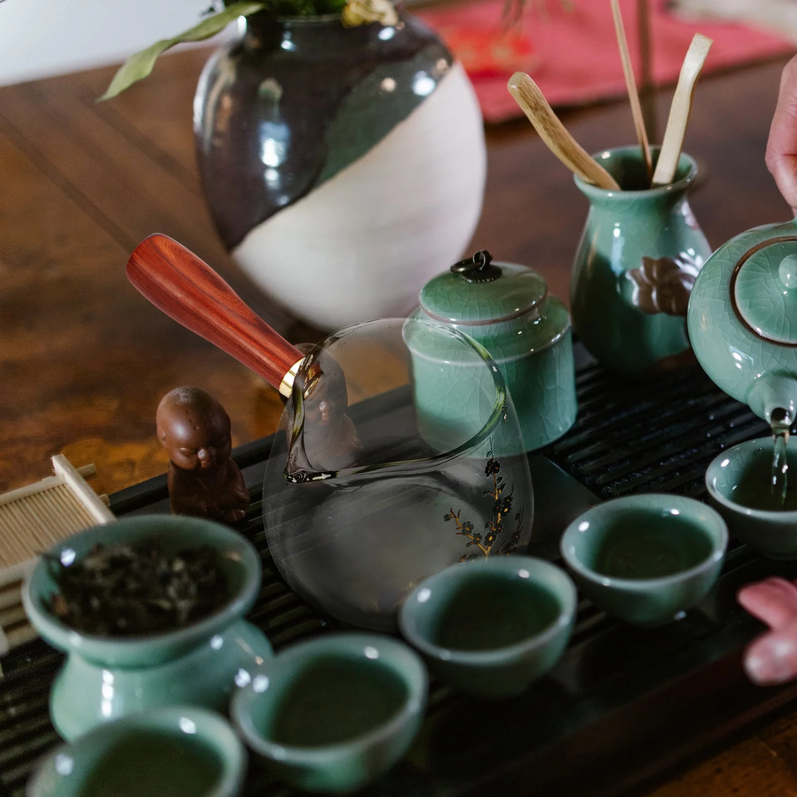 

Tea Dispenser Glass Milk Cup Heat Resistant Wooden Handle Ergonomic Comfortable Office Household Tea Accessory