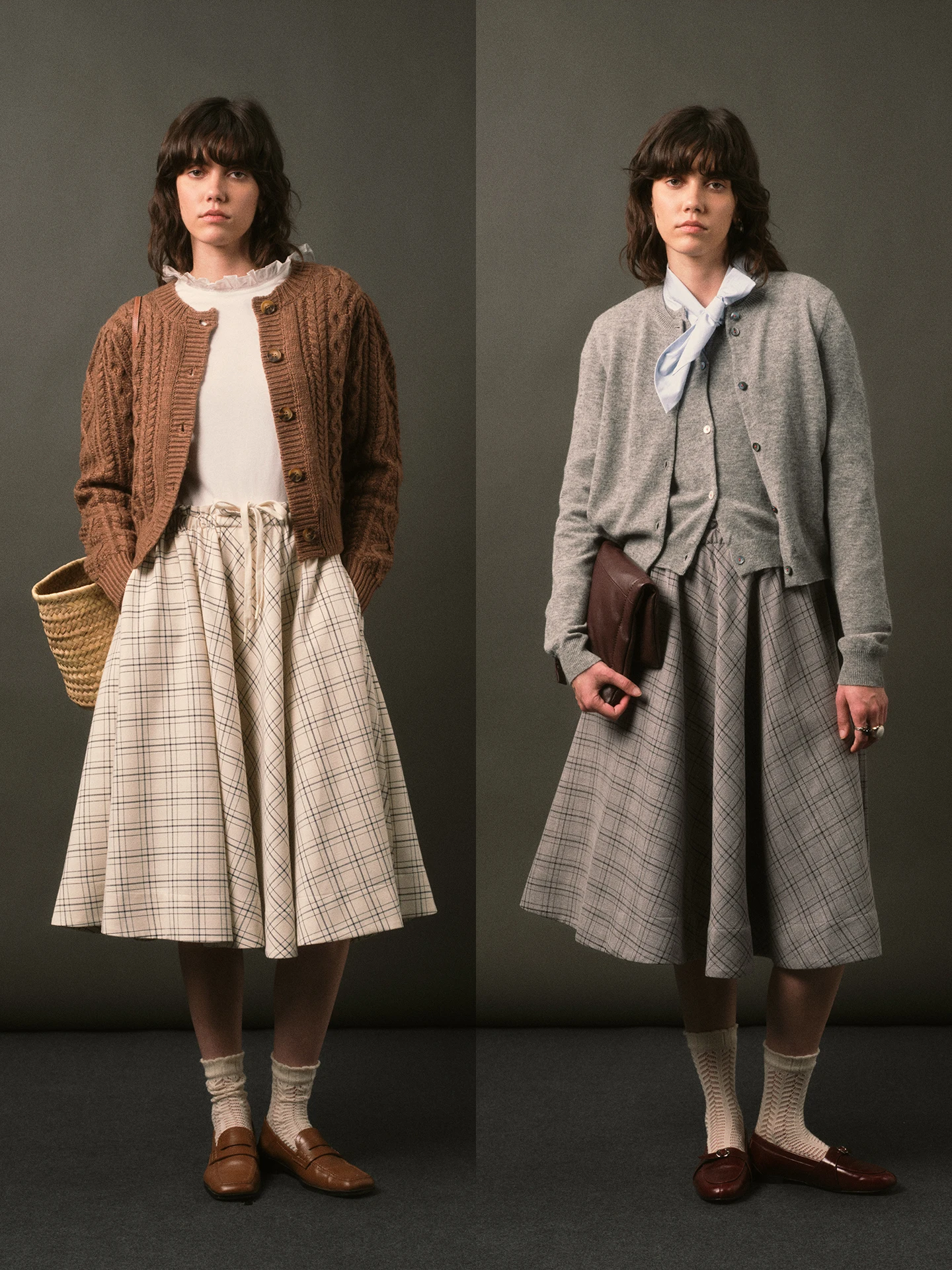 

Vintage Color Woven Plaid A-Line Skirt Elastic Waist Oversize f Body Skirt Casual Sle Polyester Fiber Skin-friendly Brea...