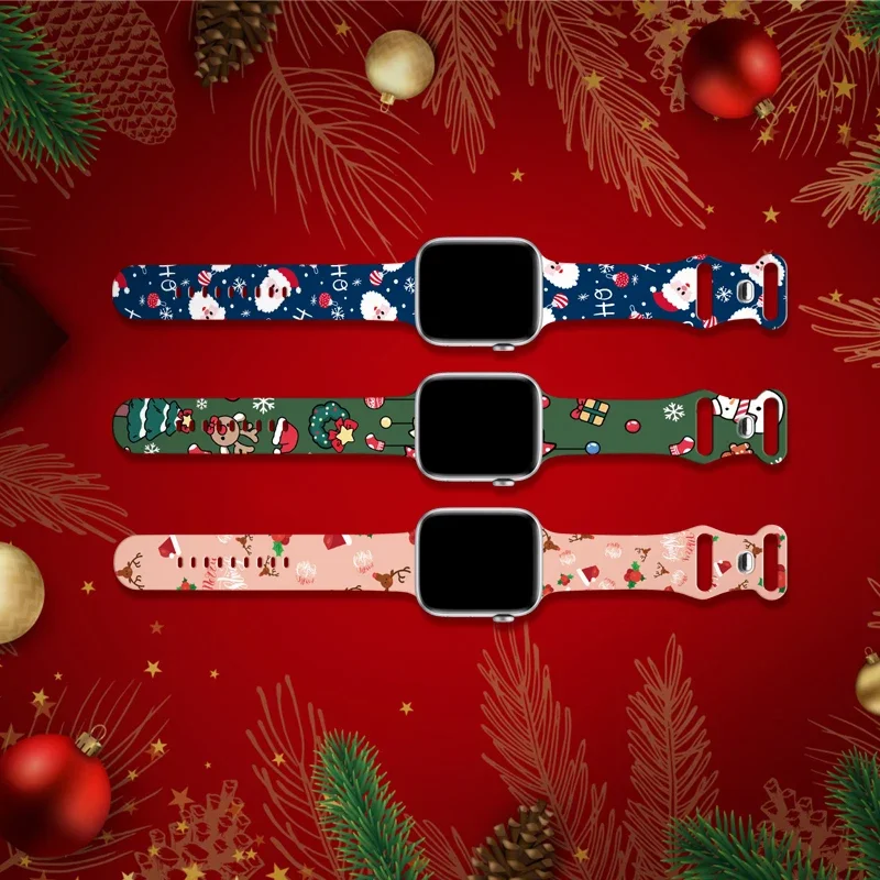 Silicone Strap for Apple Watch band 40mm 41mm 46 42mm 44mm 45mm 49mm Christmas bracelet for iWatch Series 10 9 SE 8 7 6 5 Ultra