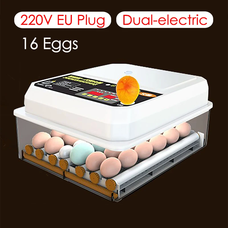 

16 Eggs Farm Poultry Fully Automatic Turning Egg Incubator Dual-Electric Mini Household Brooder For Chicken Goose Duck Egg Birds