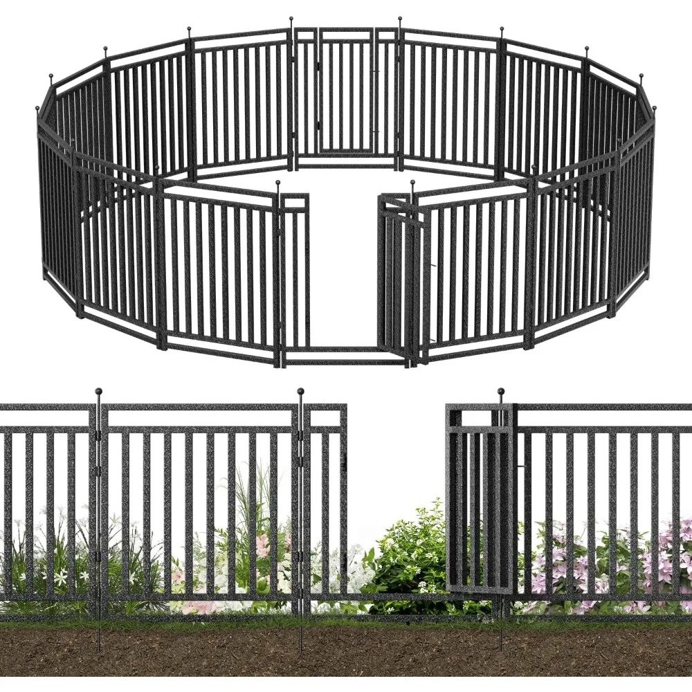 

Decorative Garden Fence Metal Dog Fence Outdoor for Yard, 36ft (L) × 40in (H), 14 Panels + 2 Gates, Rustproof Animal Barrier