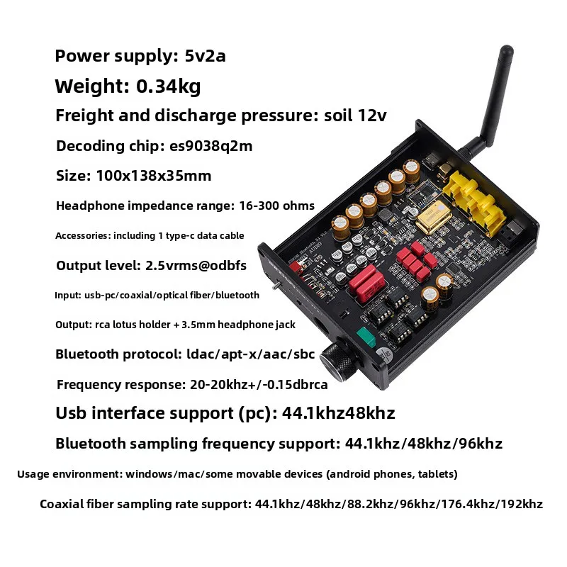 Penerima Bluetooth ES9038 Dekoder Dac Dekoder APTX-HD Hifi Bluetooth 5.4