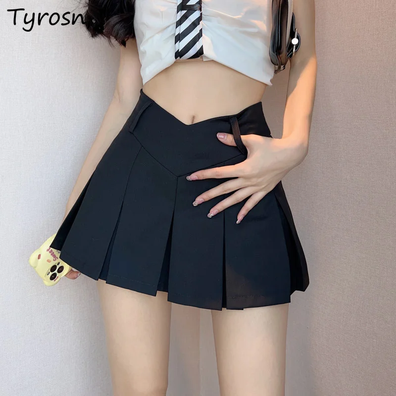 

Skirts Women Mini Fashion Sexy Simple Solid Design Folds Empire Leisure Students Tender A-line All-match American Style Sweet